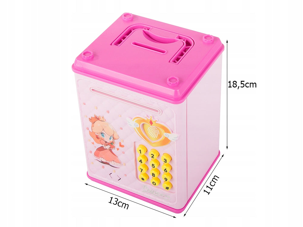Pusculita tip seif, Zola®, deschidere cu pin, sunete si lumina, plastic, 18 x 10 x 12 cm, roz Pusculita tip seif, Zola®, deschidere cu pin, sunete si lumina, plastic, 18 x 10 x 12 cm, roz
